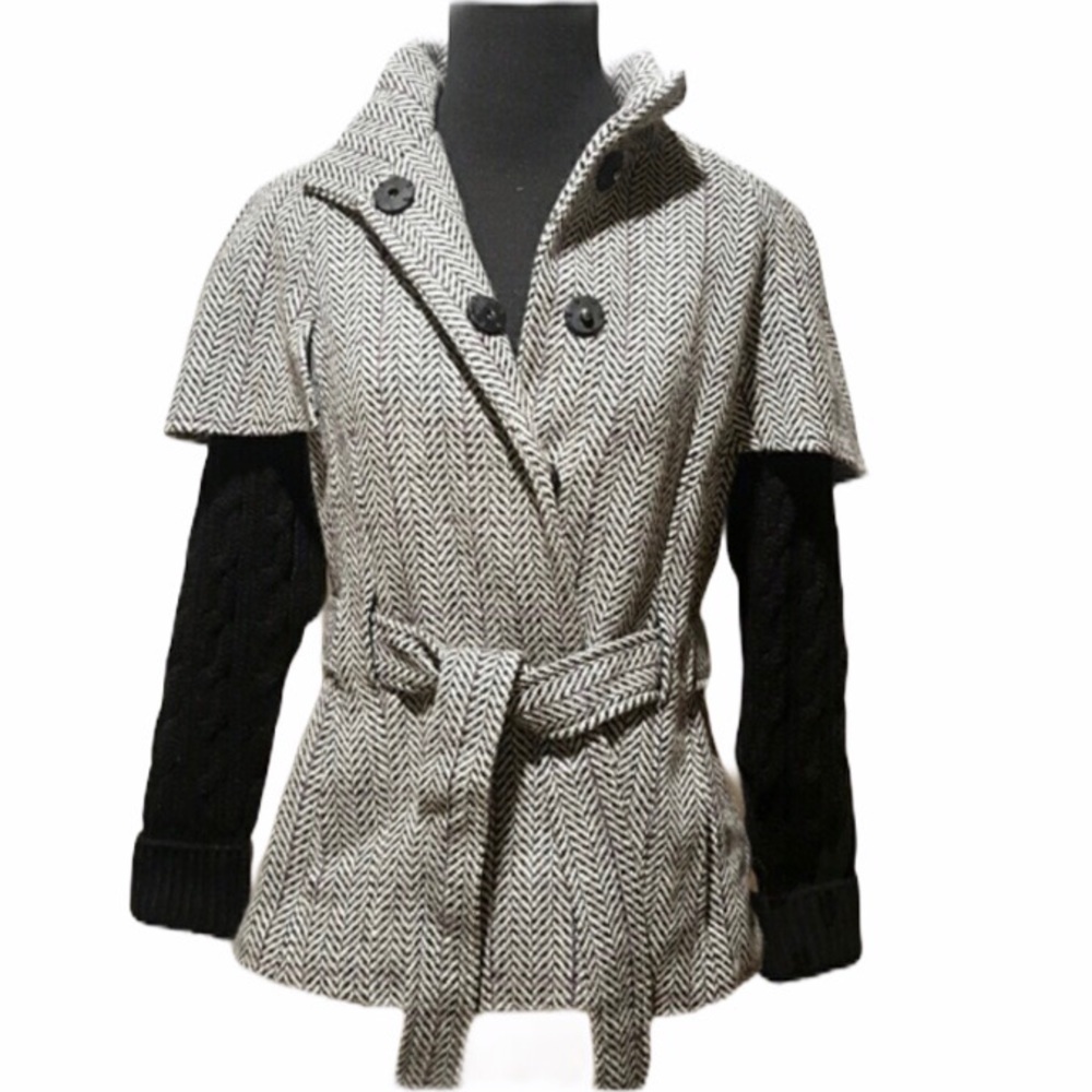 Calvin Klein Sweater Wool Blazer Cape Tweed Jacket